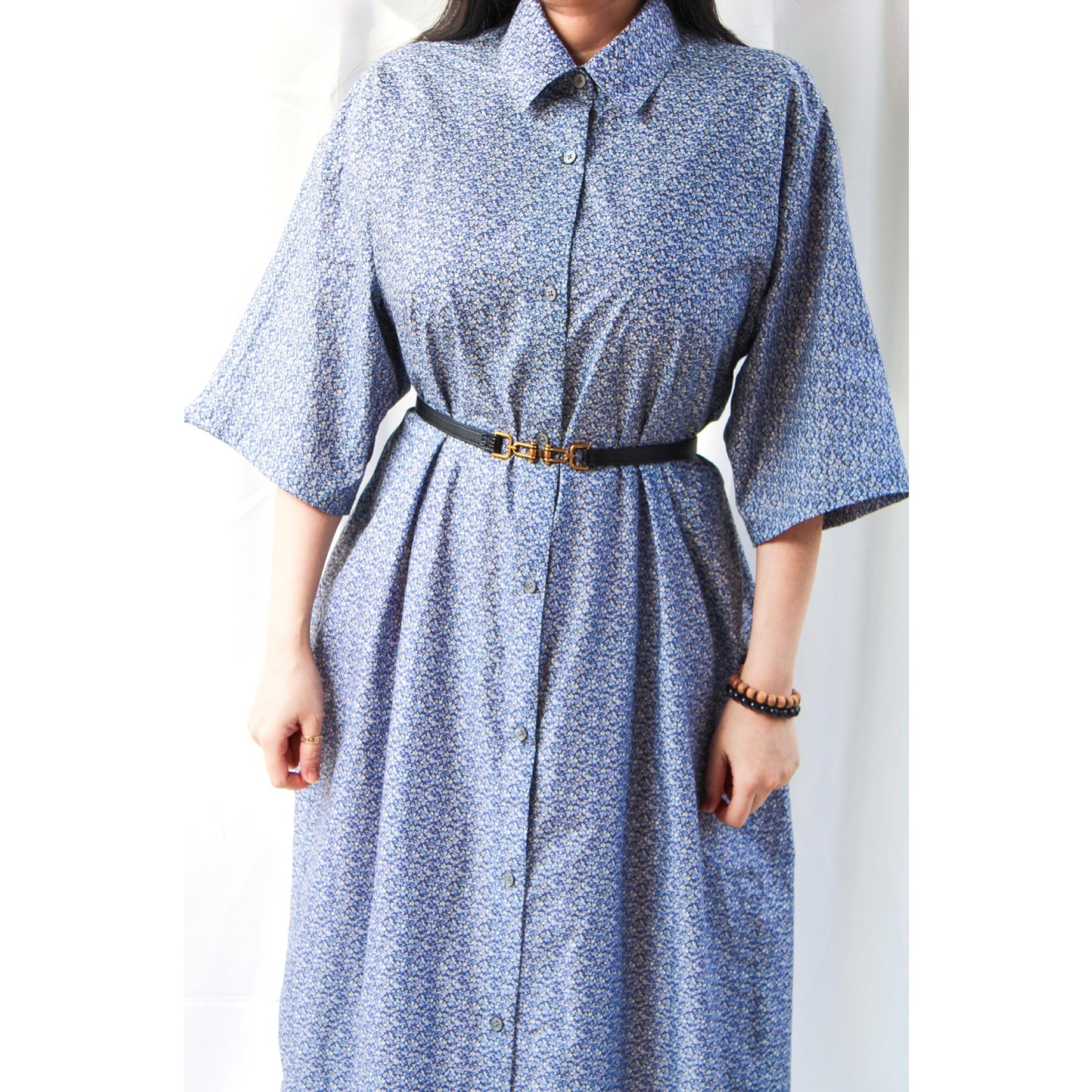 Oversize Liberty Shirt Dress Kimono 3/4 Sleeve: Button Through, Botanical Floral Print