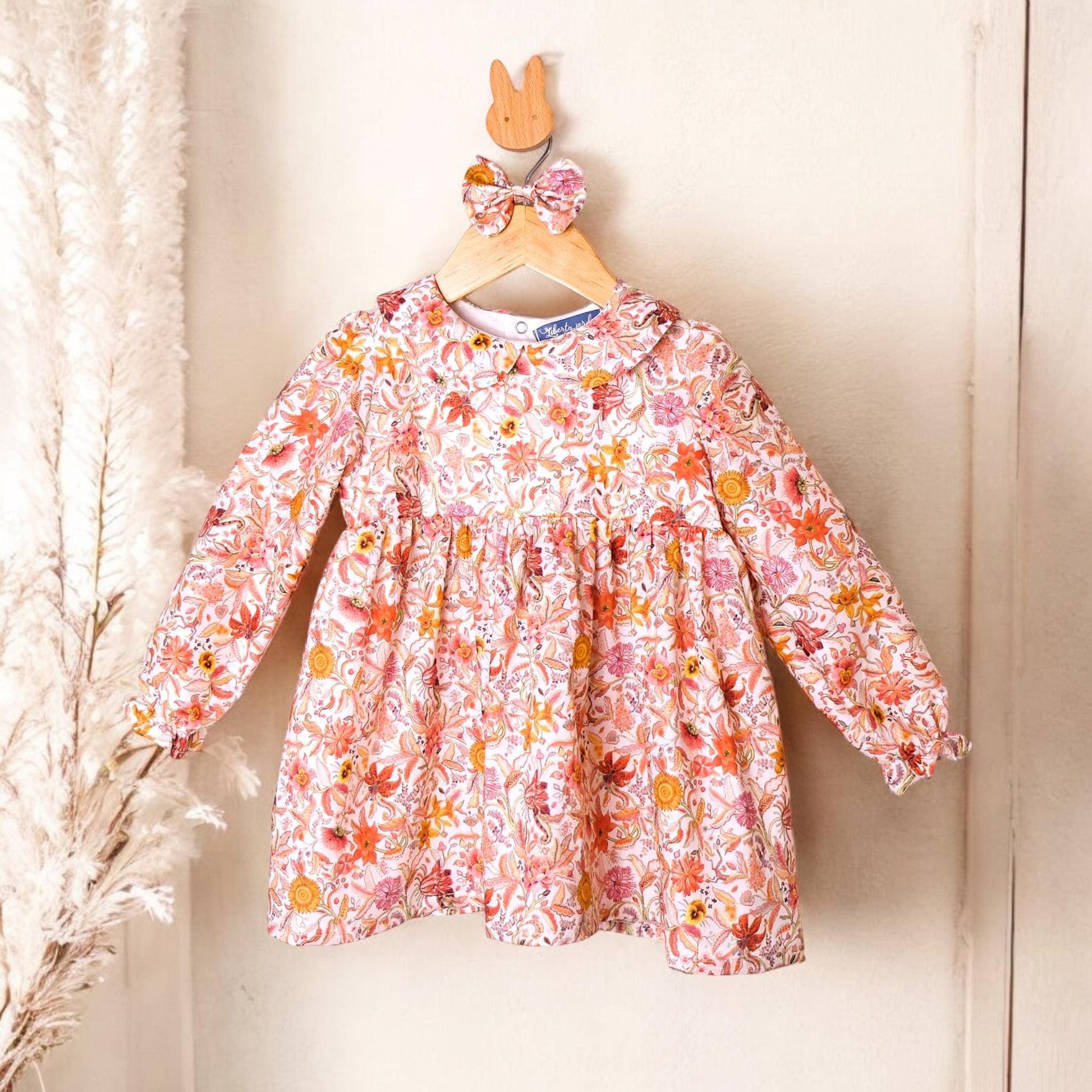 Long Sleeve Liberty Print Girl Blouse: Peter Pan Collar, Ditsy Floral Print Cotton