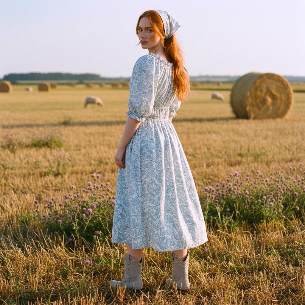Milkmaid Liberty London Midi Dress Half Sleeves: Botanical Floral Print, Cottage Core Dress