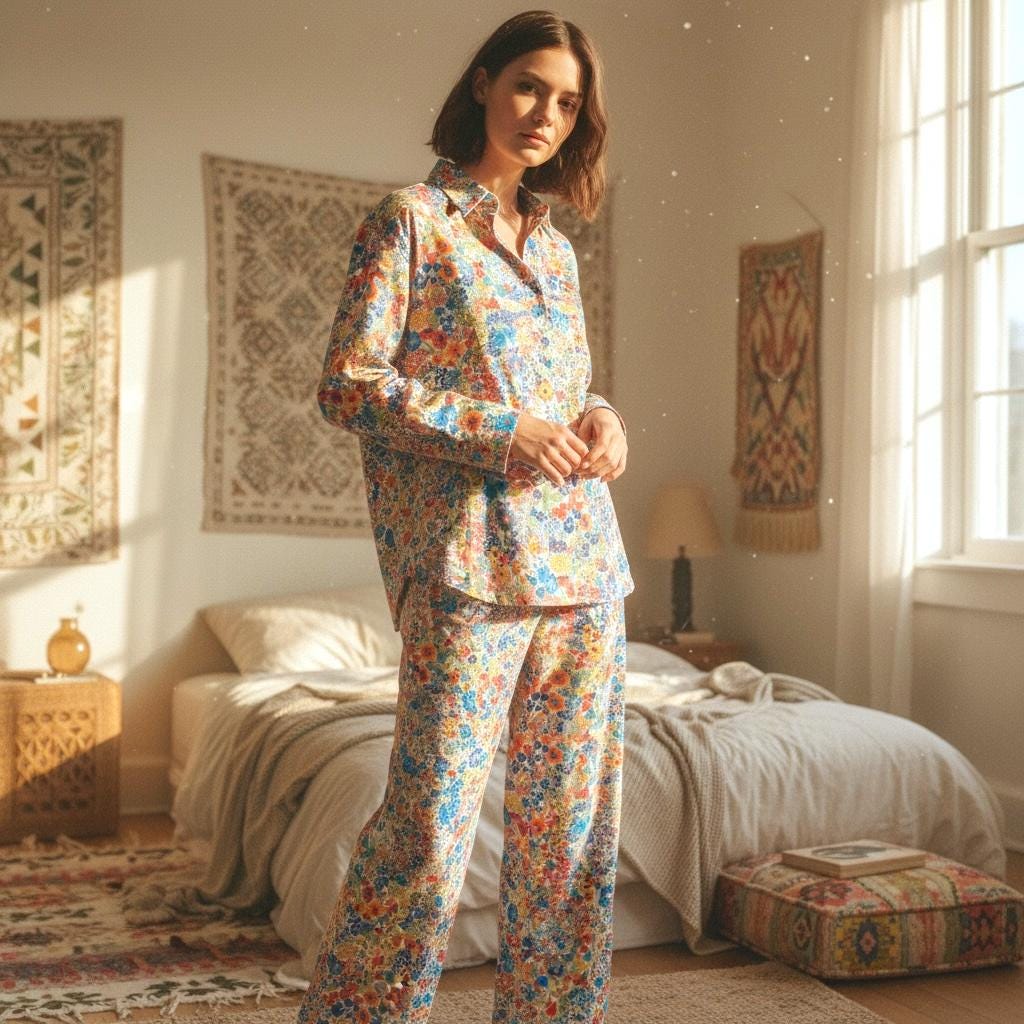 Liberty London Floral Cotton Pajama Set, Tana Lawn Blouse & Wide Leg Pants