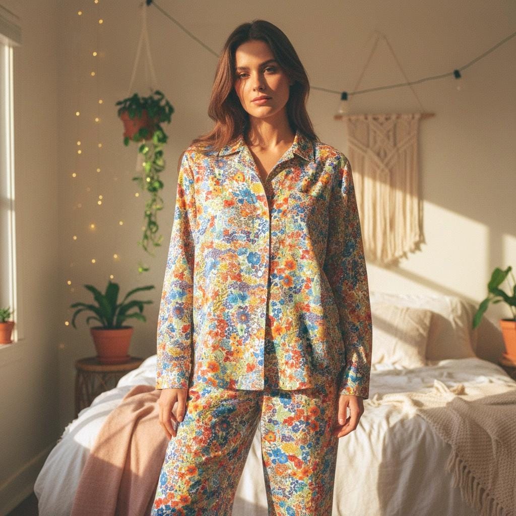 Liberty London Floral Cotton Pajama Set, Tana Lawn Blouse & Wide Leg Pants