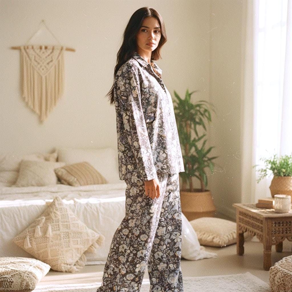 Liberty London Floral Cotton Pajama Set, Handmade Sleepwear