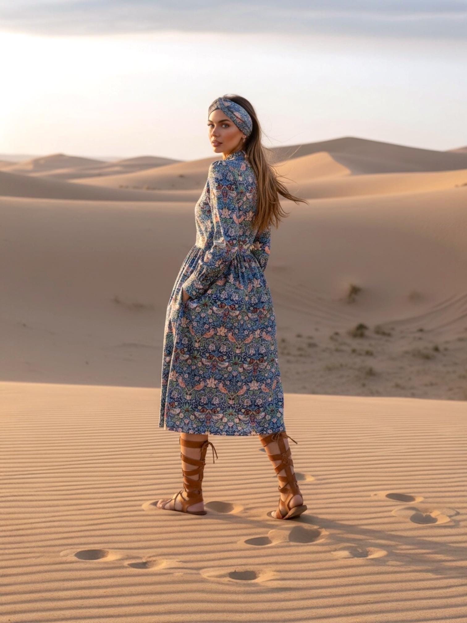 Willam Morris Ruffle Collar Midi Shirt Dress: Long Sleeve, Botanical Print, Liberty London Dress