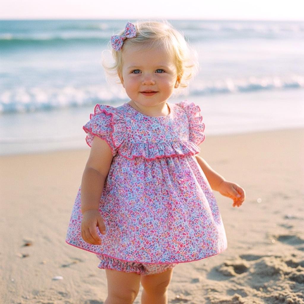 Liberty London Children Outfits, Handmade Cotton Clothes, Lightweight Fabric Blouse Bloomer, Sustainable Slow-Fashion Clothing