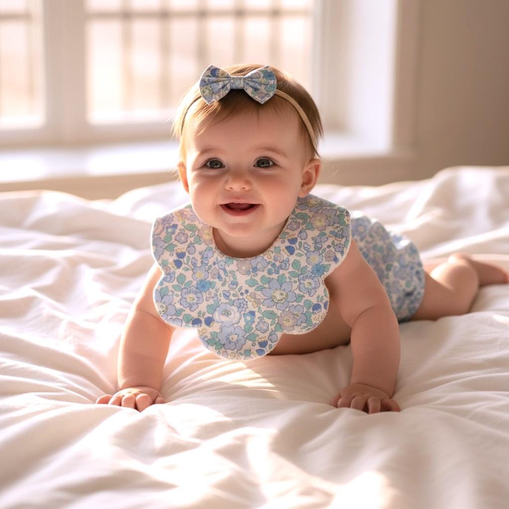 Liberty London Baby Set: Floral Bib & Bloomer, Newborn to 2 Years