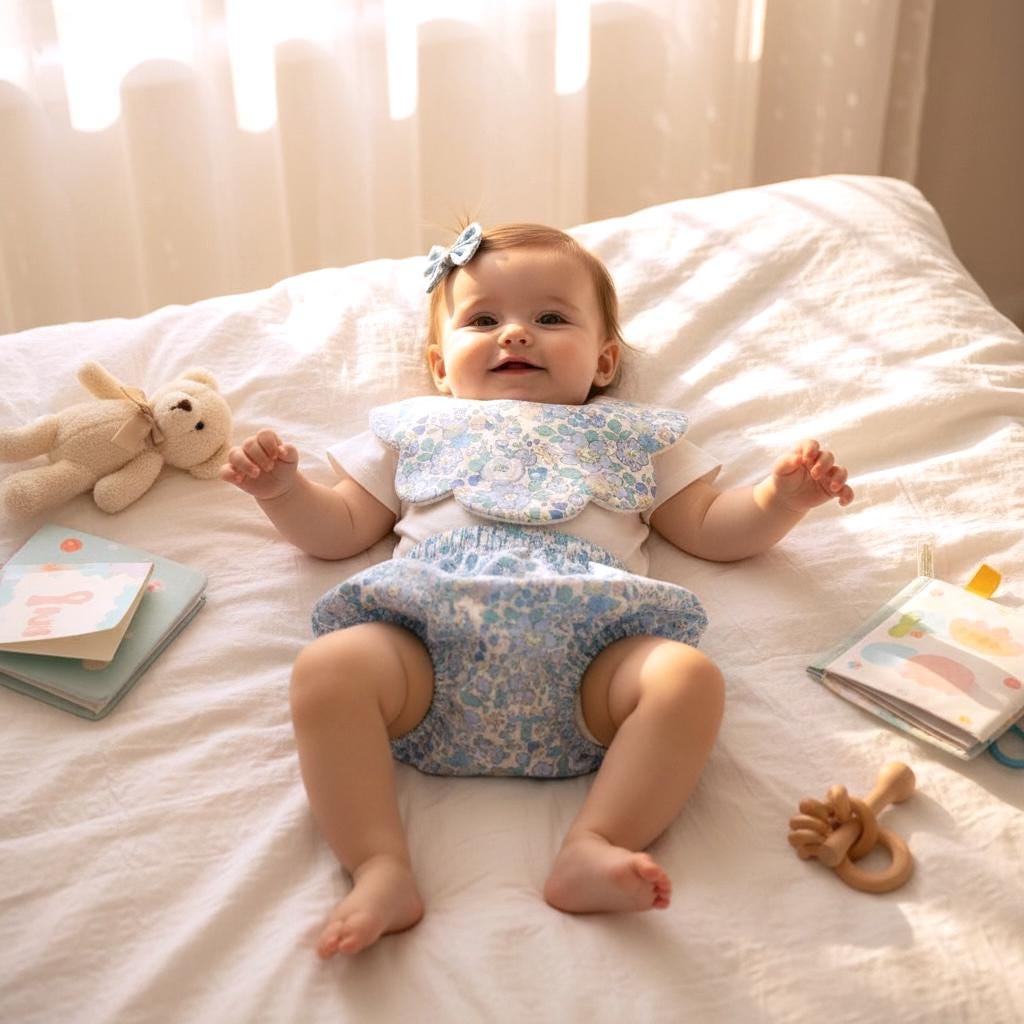 Liberty London Baby Set: Floral Bib & Bloomer, Newborn Gift