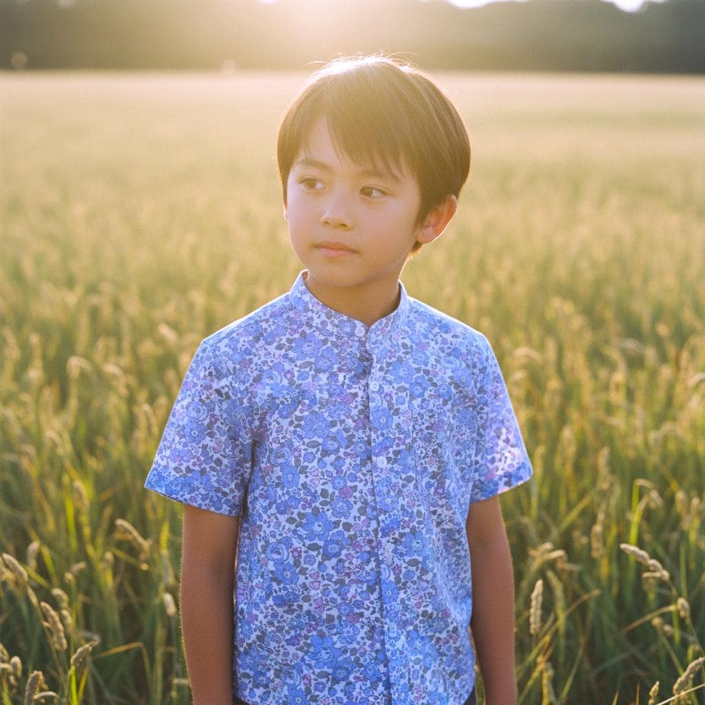 Mandarin Collar Liberty London Fabric Short Sleeve Boy Shirt: Button Up, Botanical Floral Print