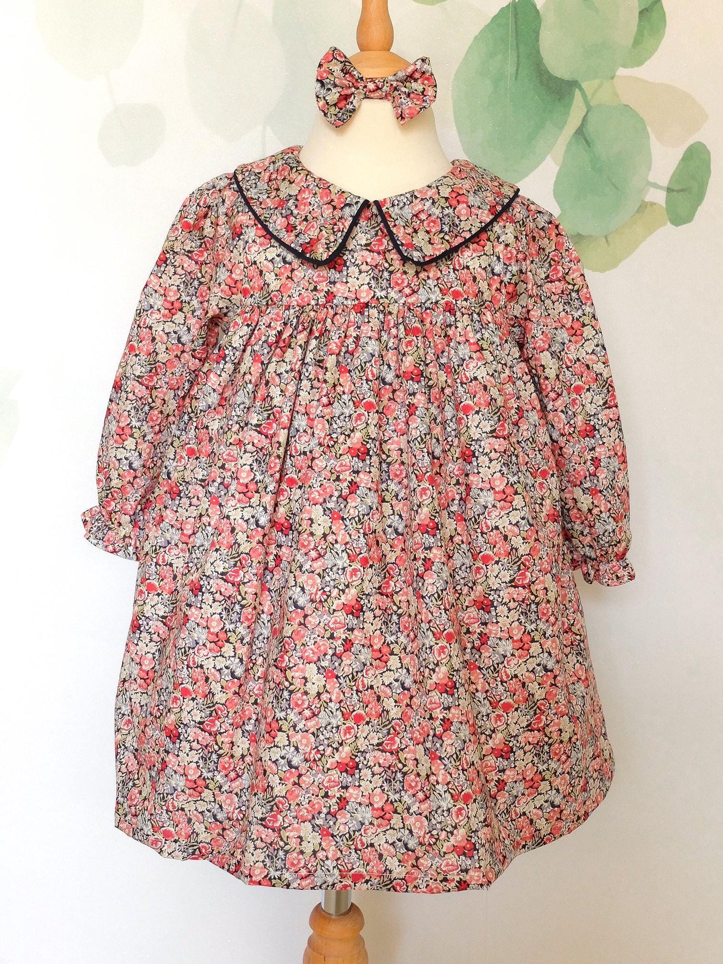 Peter Pan Collar Long Sleeve Liberty Floral Print Girl Dress: Cotton Tana Lawn