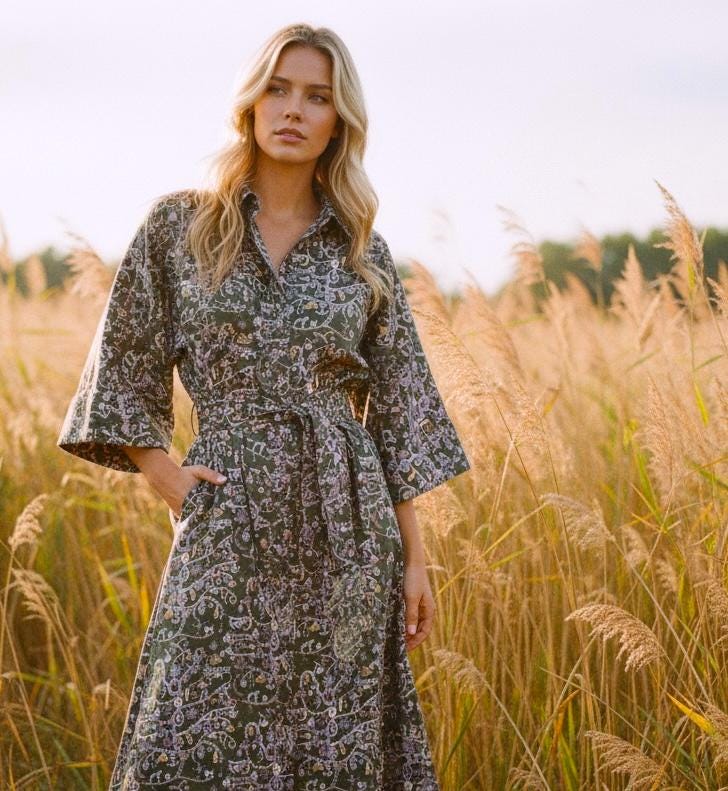 Oversize Liberty London Shirtdress Kimono Three-Quarter Sleeves Dress, Handmade Botanical Cotton Clothing, Personalised Womenswear