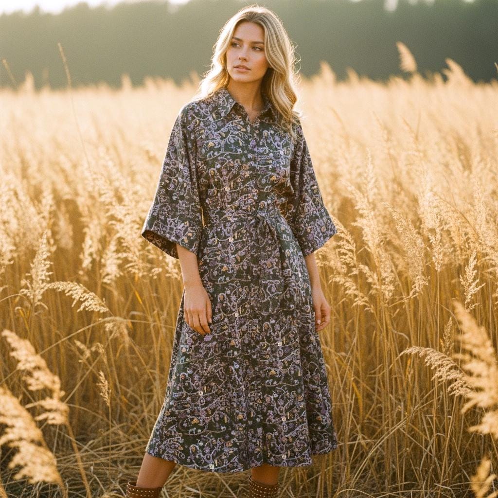 Oversize Liberty London Shirtdress Kimono Three-Quarter Sleeves Dress, Handmade Botanical Cotton Clothing, Personalised Womenswear