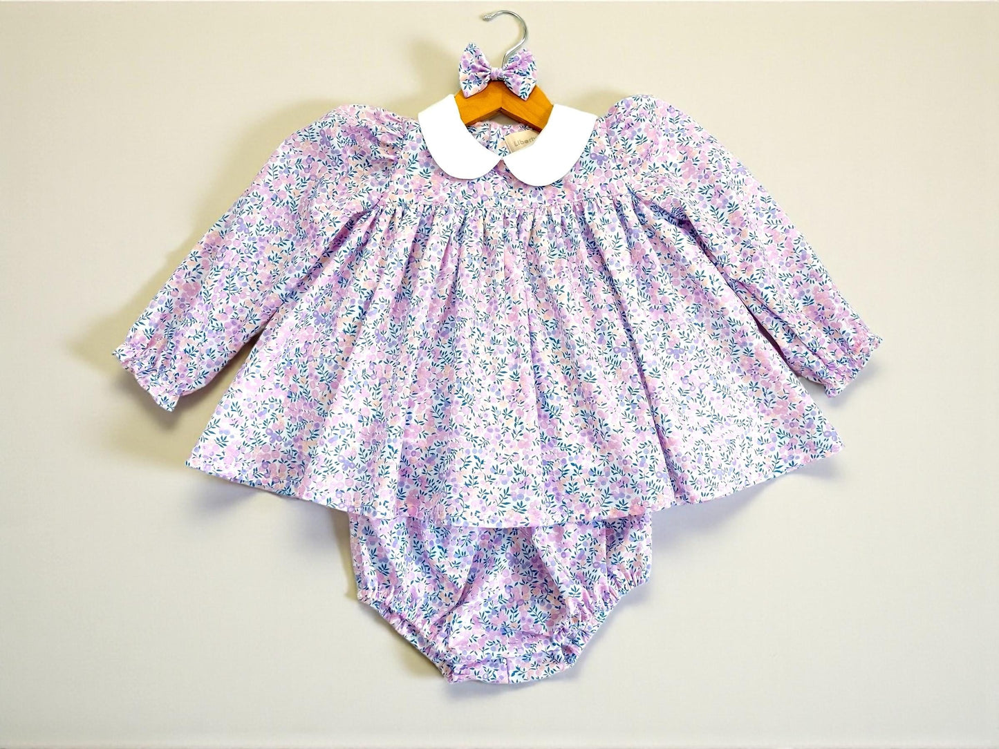 SET Liberty Floral Girl Long Sleeves Blouse Bloomer: Cotton Tana Lawn, Peter Pan Collar