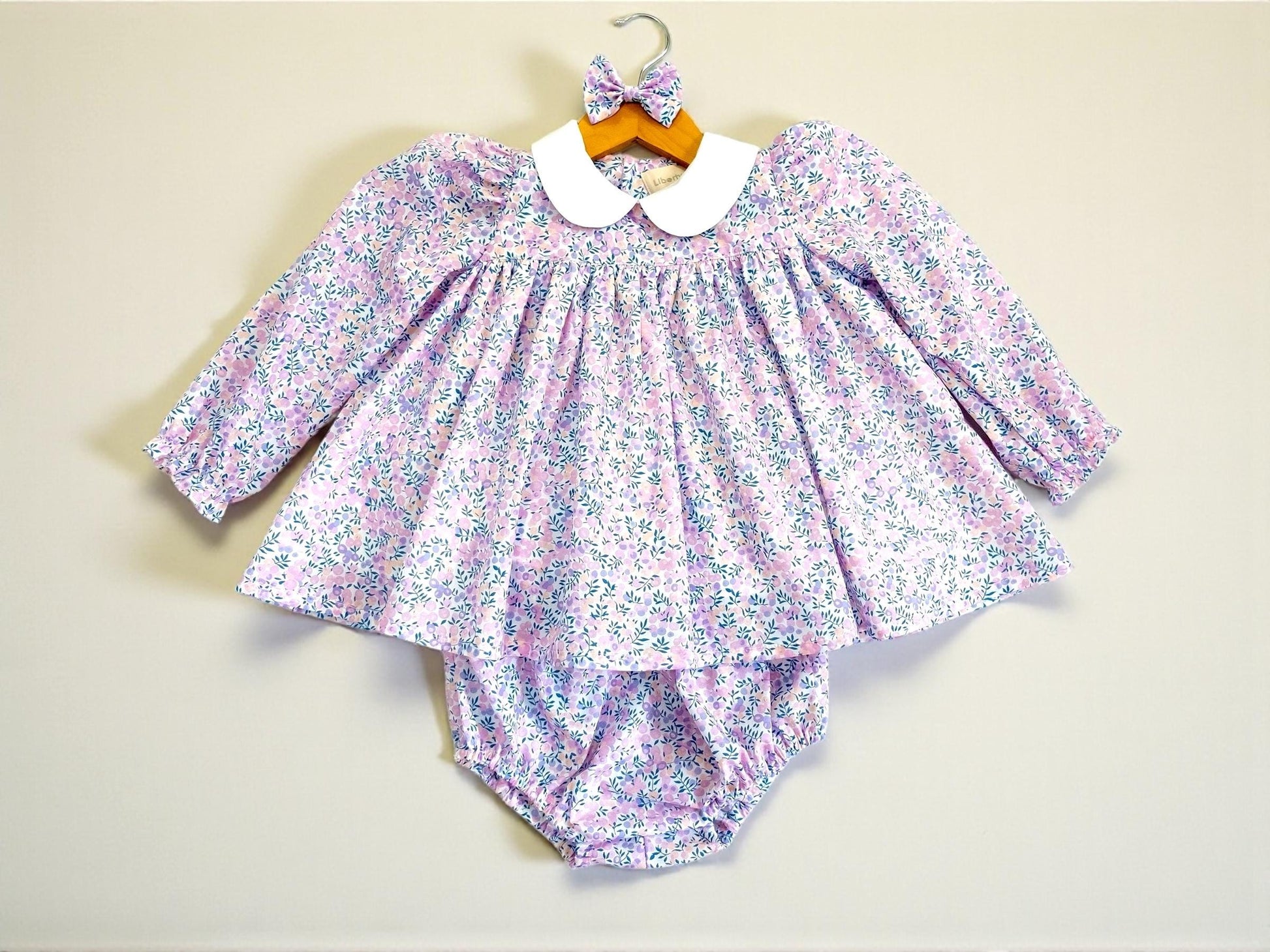 SET Liberty Floral Girl Long Sleeves Blouse Bloomer: Cotton Tana Lawn, Peter Pan Collar