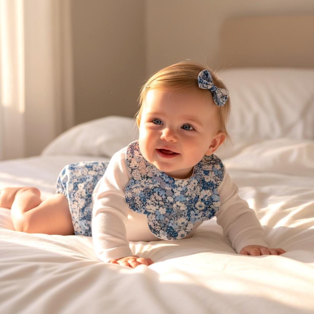 SET Liberty London Baby Bib & Bloomer: Ditsy Floral Print, Baby Nappy Cover