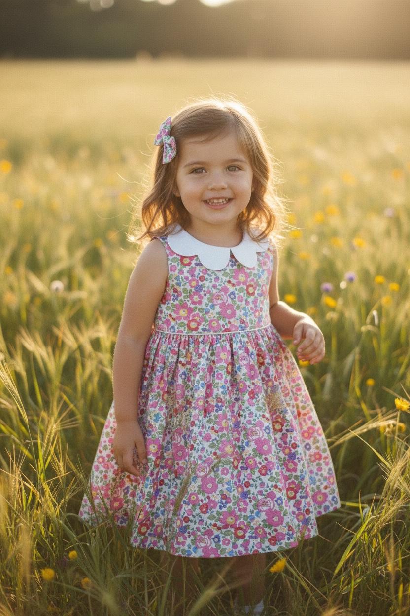 Sleeveless Liberty London Floral Dress: English Cotton Flower Girl Dress, Botanical Ditsy Print
