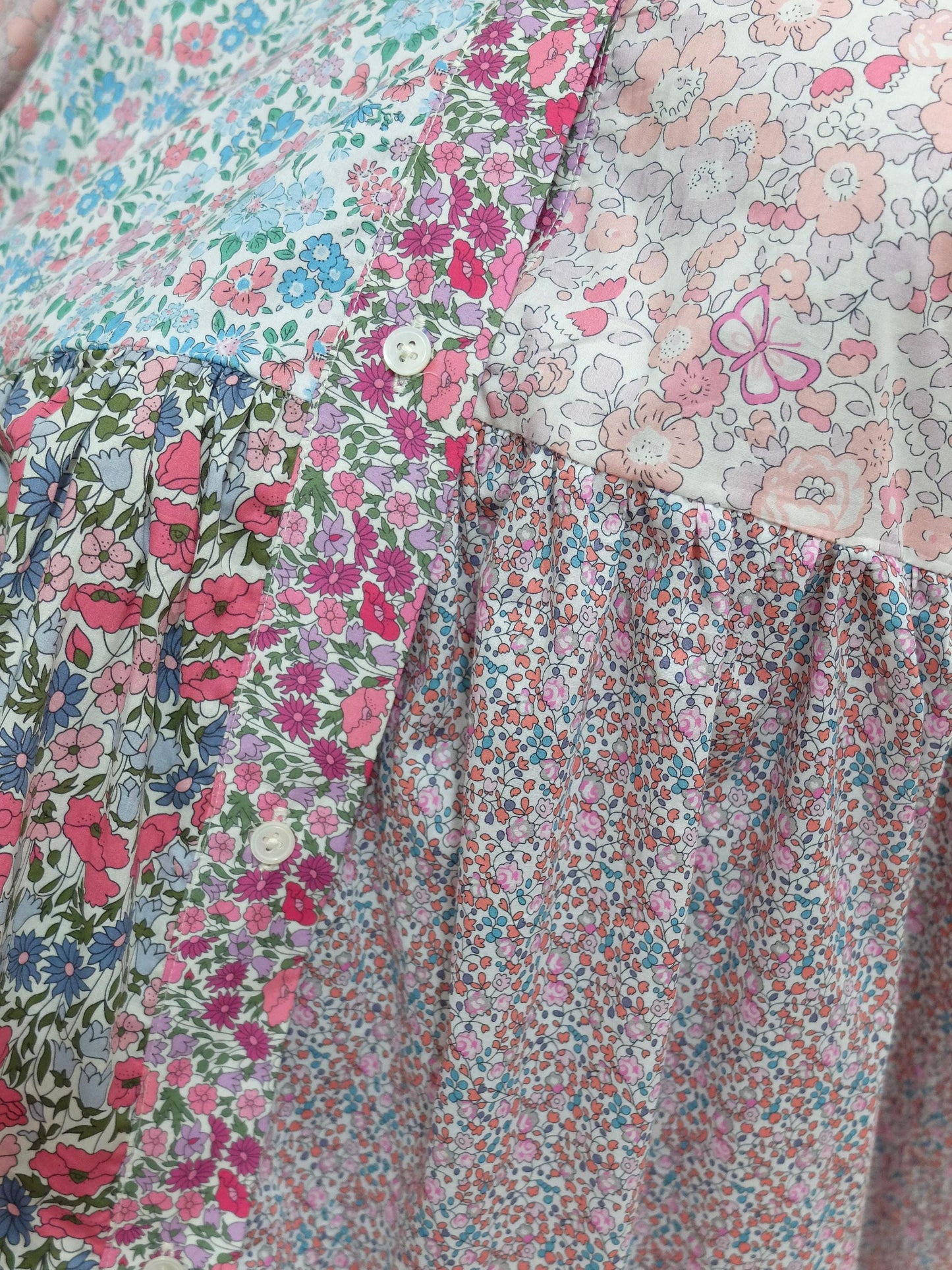 Maxi Liberty London Patches Tiered Shirt Dress: Button Through, Puffy Half Sleeves