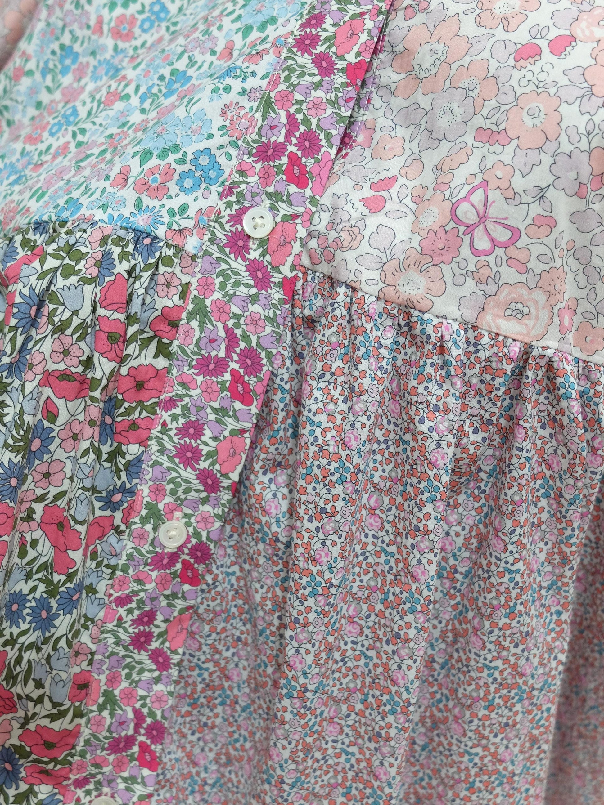 Maxi Liberty London Patches Tiered Shirt Dress: Button Through, Puffy Half Sleeves