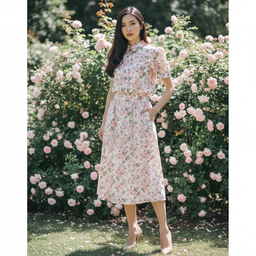 Liberty London Floral Midi Skirt, Pink Rose Print Cotton Lawn, Handmade