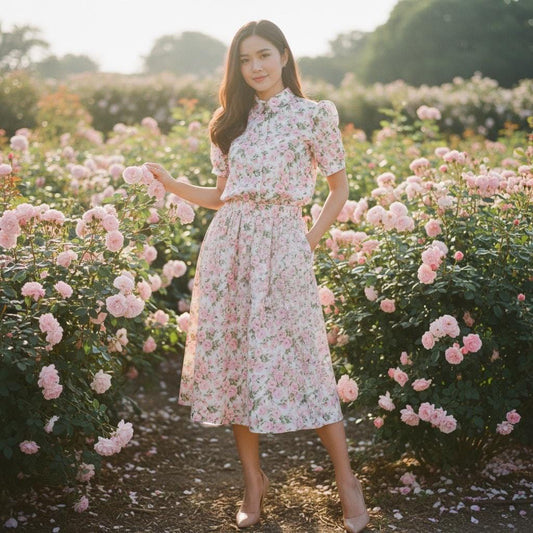 Liberty London Floral Midi Skirt, Pink Rose Print Cotton Lawn, Handmade