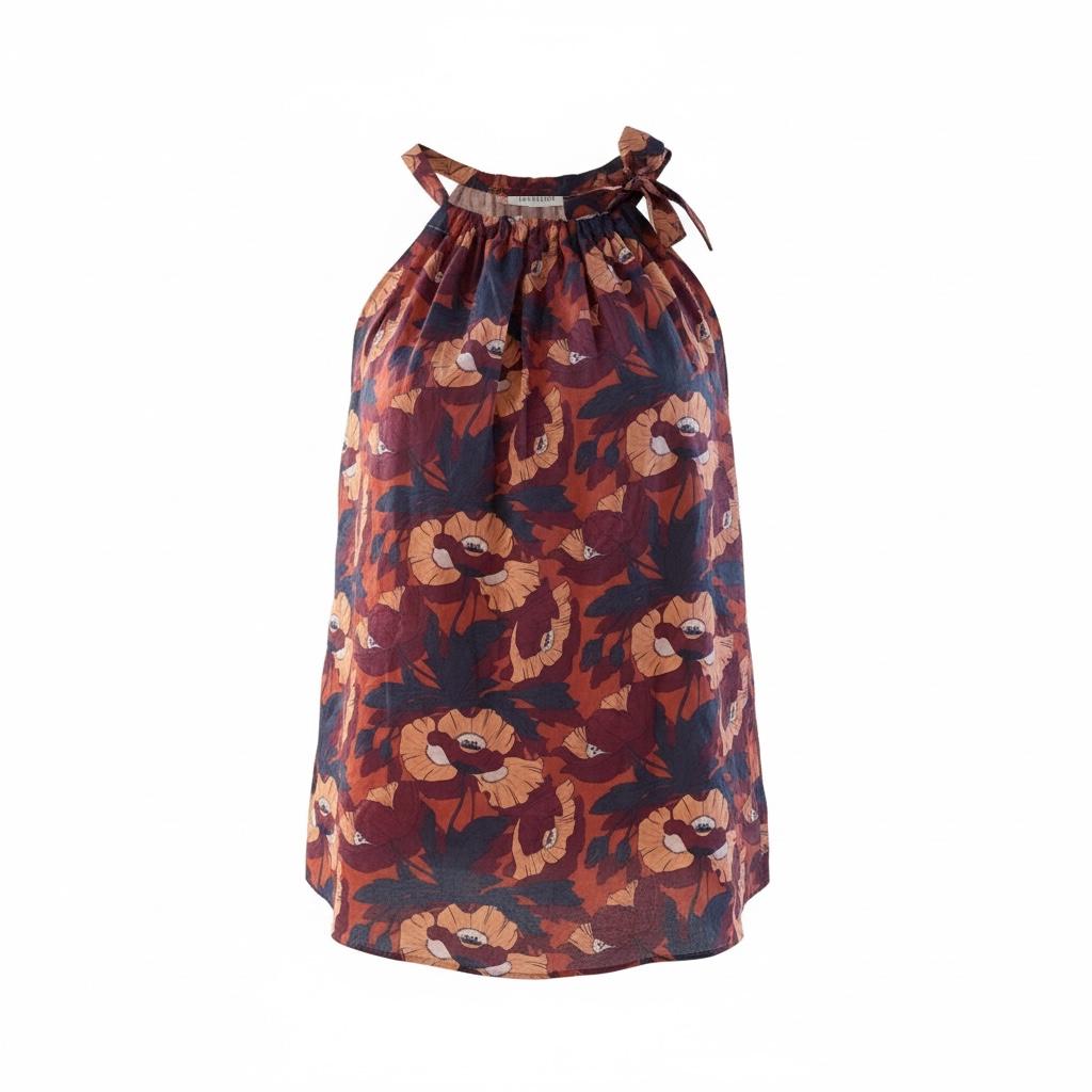 Summer Liberty London Halter Neck Blouse: Botanical Floral Print Top, Cotton Tana Lawn Fabric