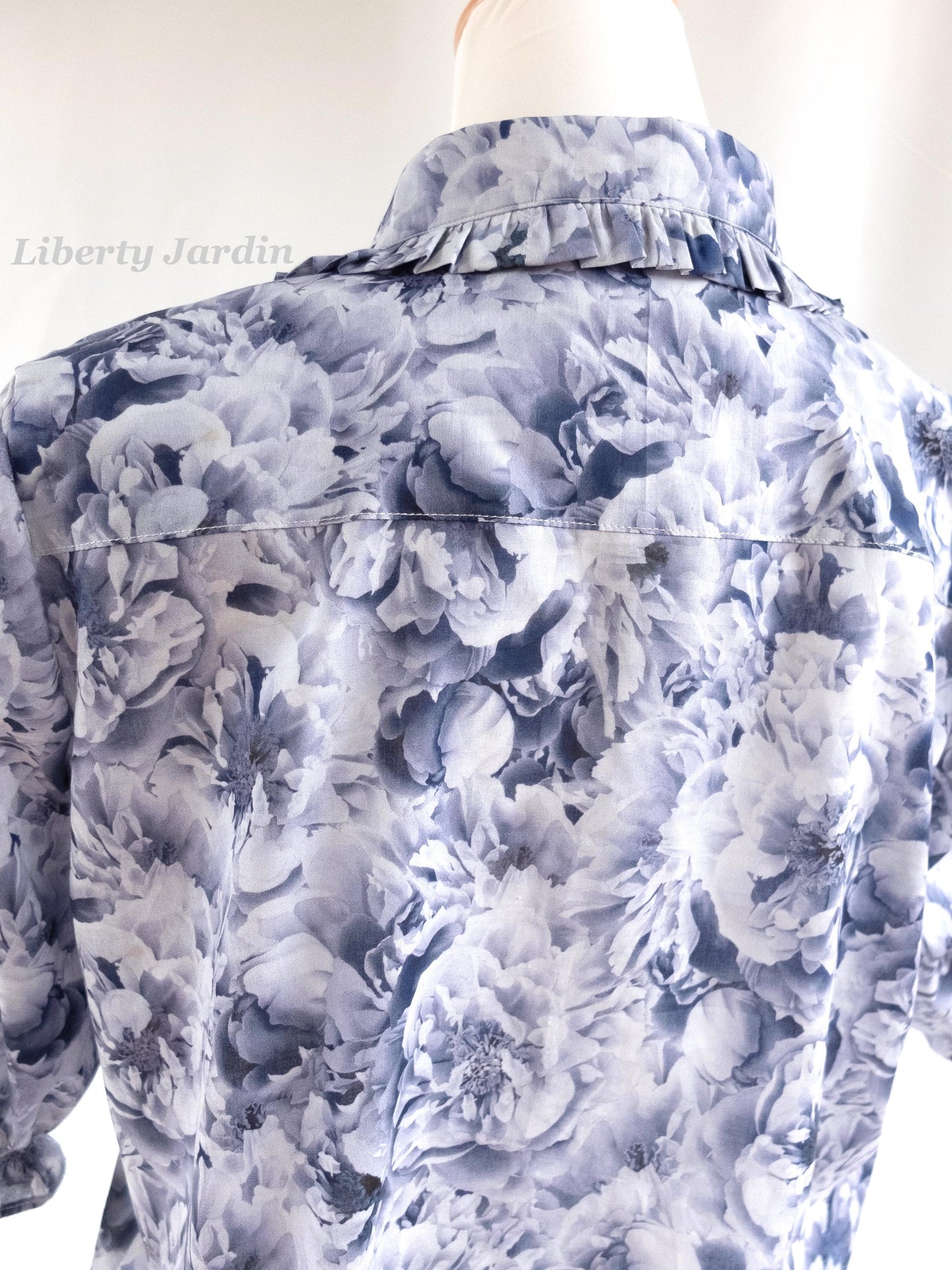 Liberty London Frilled Peter-Pan Collared Handmade Blouse, Button-up Botanical Chemise, Sustainable Tailoring Slow-fashioned Top