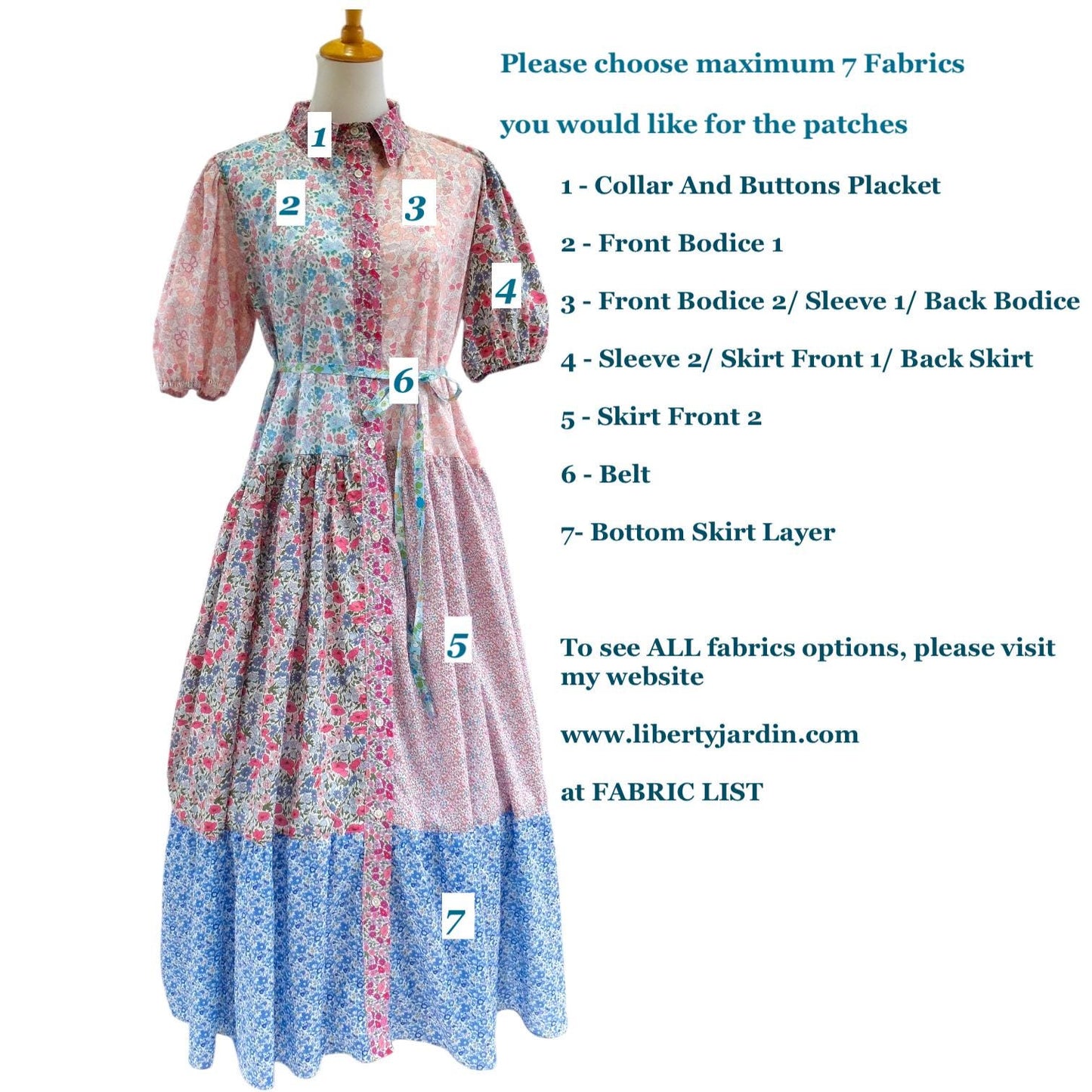 Maxi Liberty London Patches Tiered Shirt Dress: Button Through, Puffy Half Sleeves