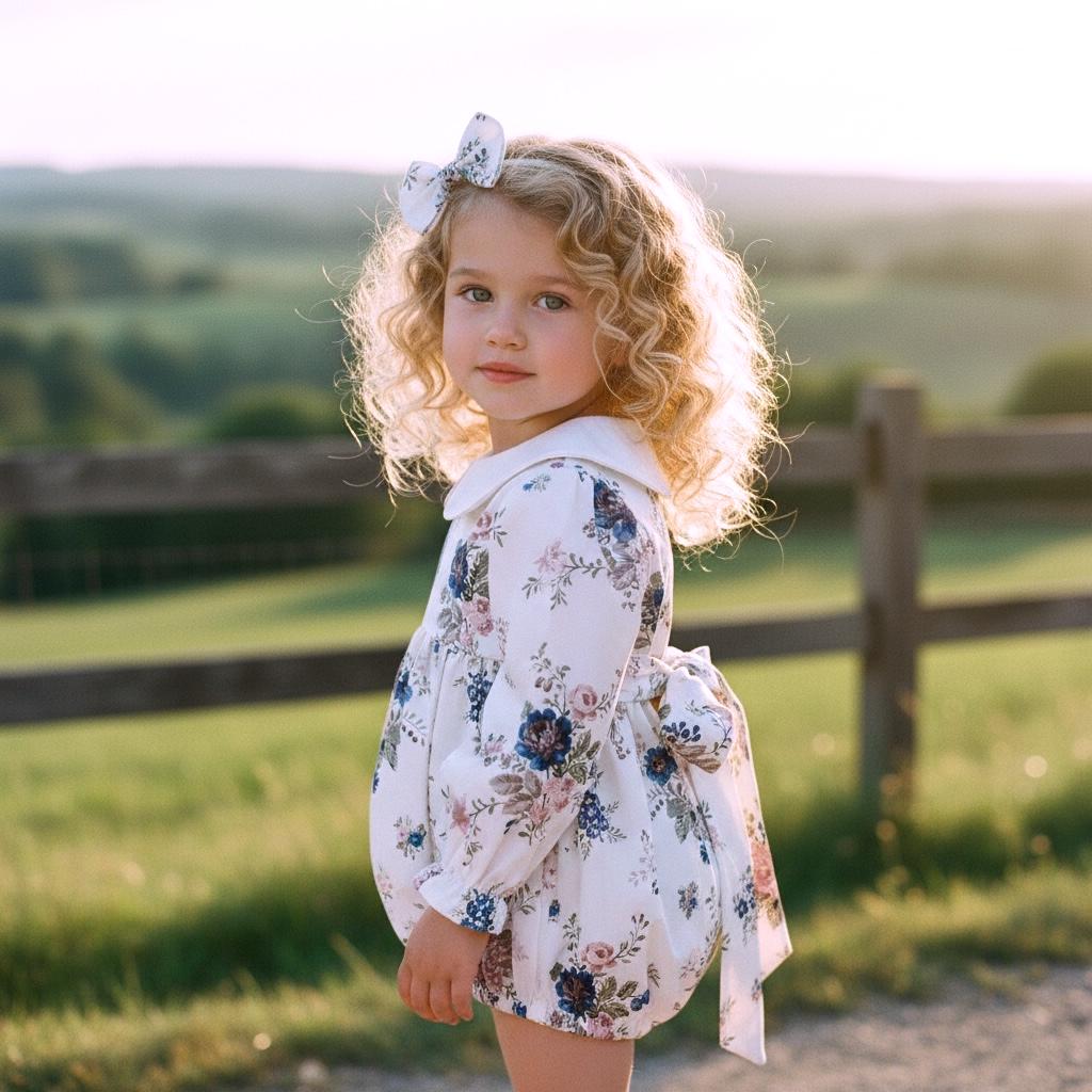 Peter Pan Collar Liberty Bubble Romper: Floral Print Cotton, Short Puffed Sleeve