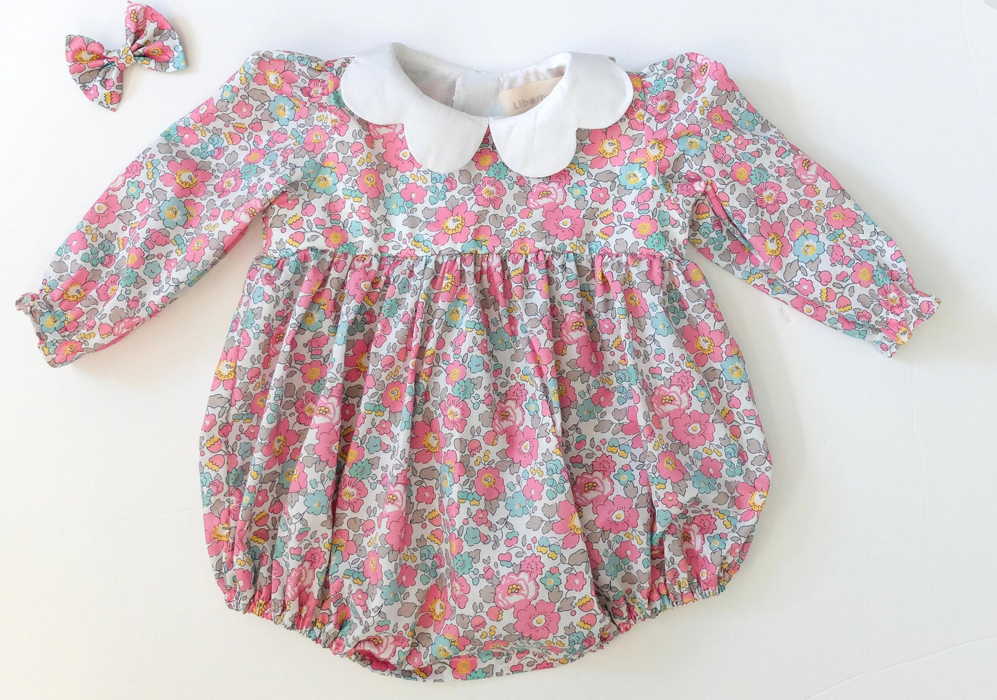 Liberty London Baby Romper, Floral Print Cotton Playsuit, Scallop Collar