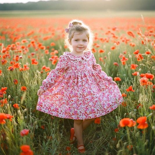 Handmade Liberty London Dress, Red Floral Cotton Tana Lawn, Pierrot Collar