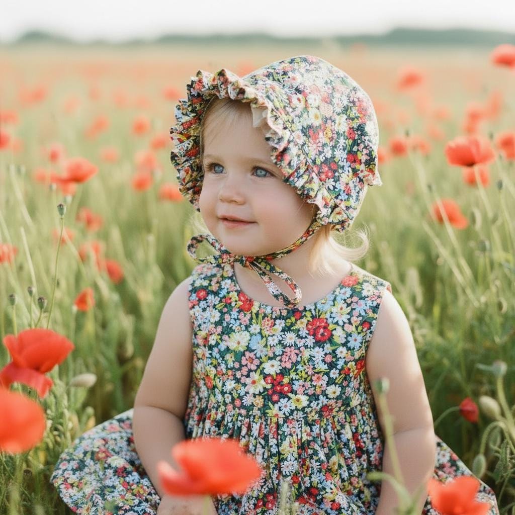 Liberty London Floral Baby Bonnet, Ruffle Brim Sun Hat
