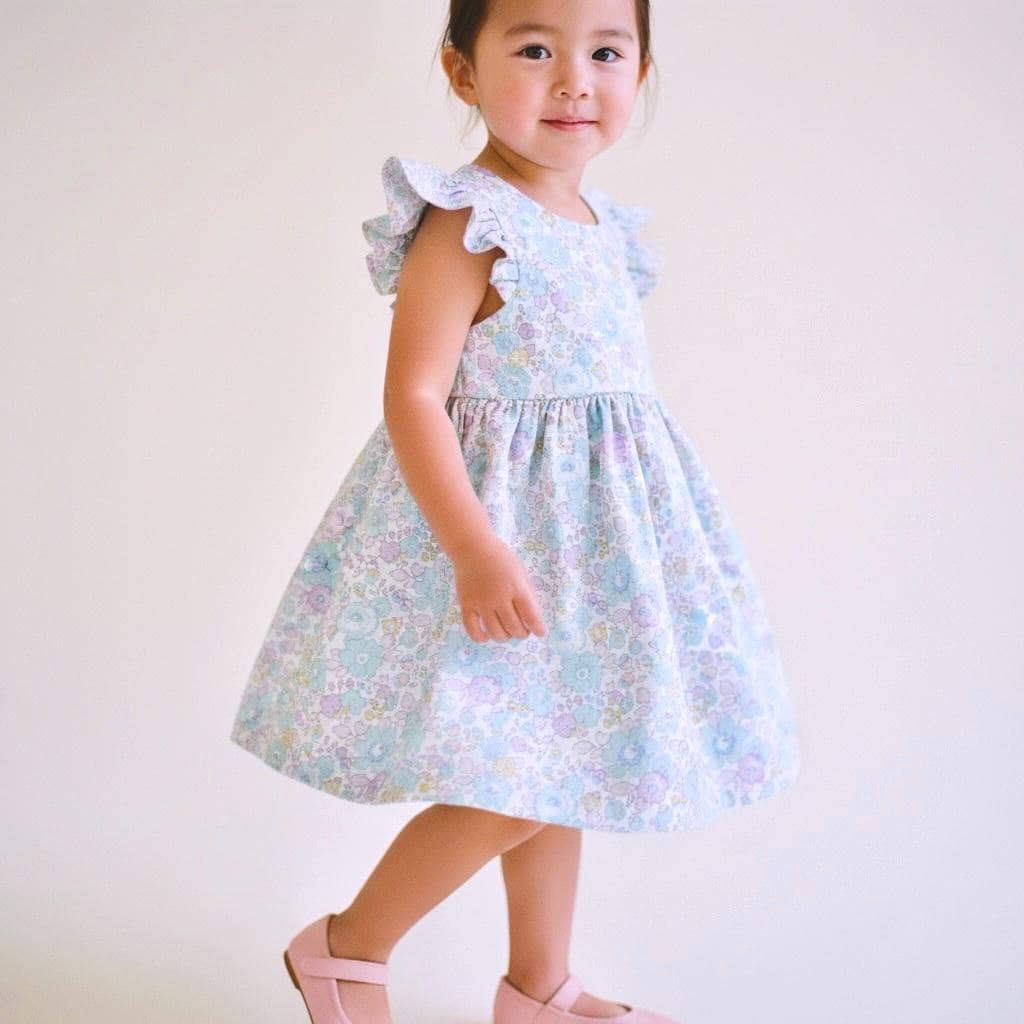 Liberty London Floral Sun Dress, Pastel Cotton Tana Lawn, Ruffle Sleeveless