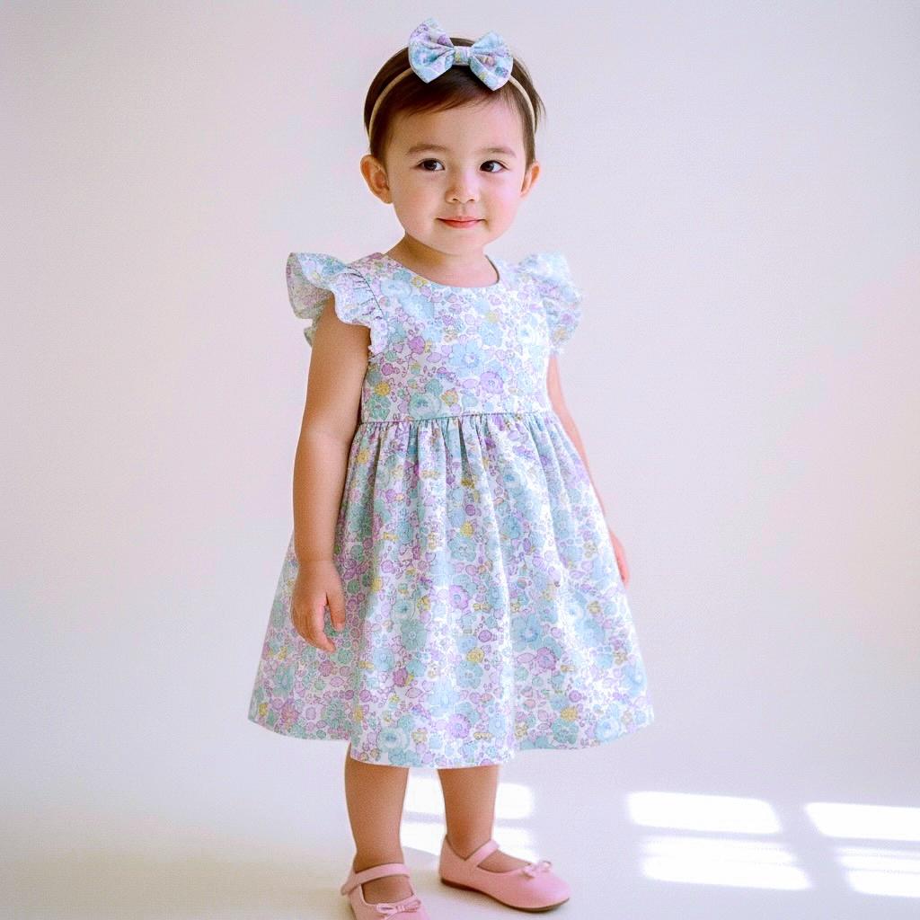 Liberty London Floral Sun Dress, Pastel Cotton Tana Lawn, Ruffle Sleeveless