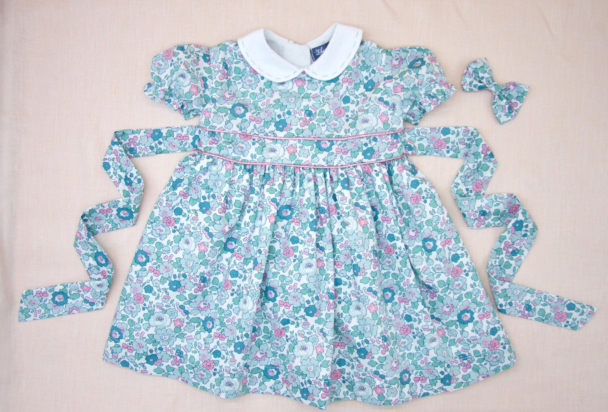 Liberty London Peter Pan Short Sleeves Dress, Heirloom Wedding Flower Girl Gown, Handmade Clothing