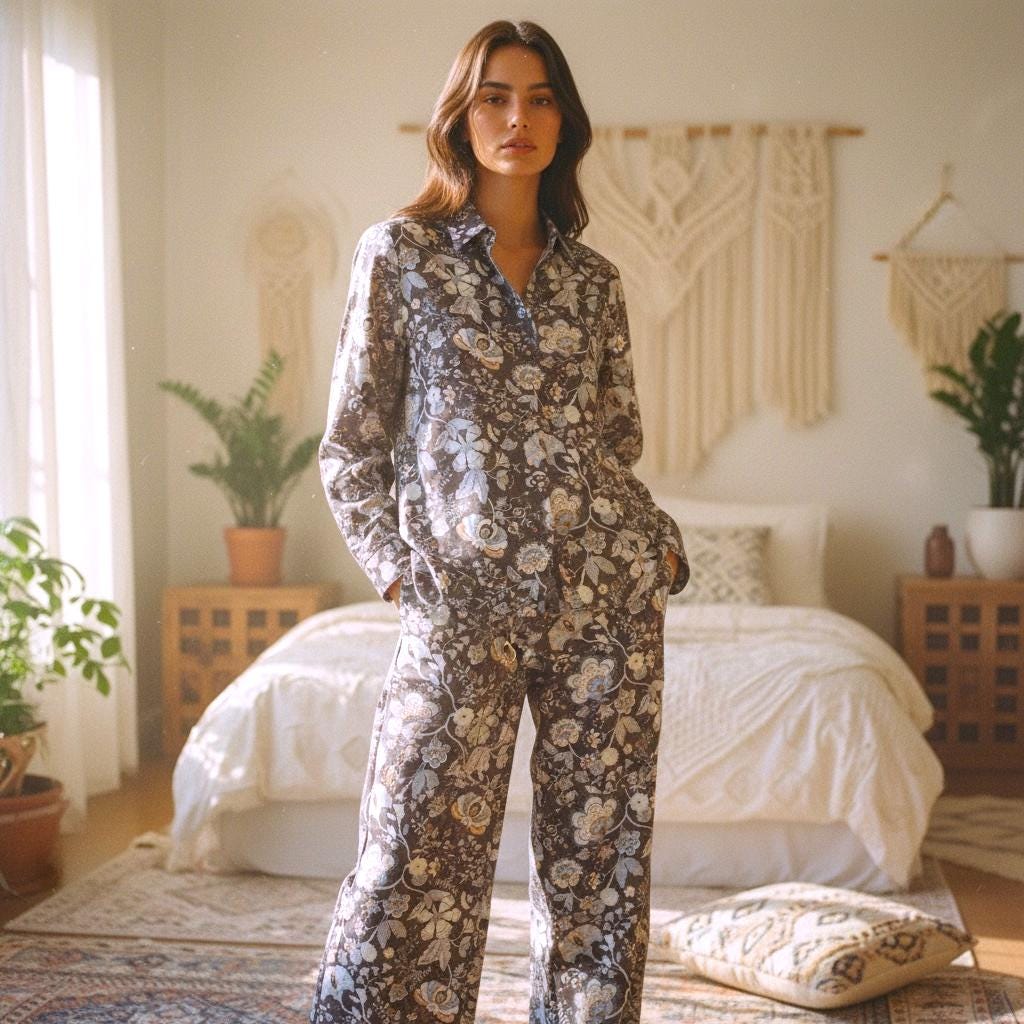 Liberty London Palazzo Pants, Botanical Floral Print Cotton Tana Lawn, Handmade