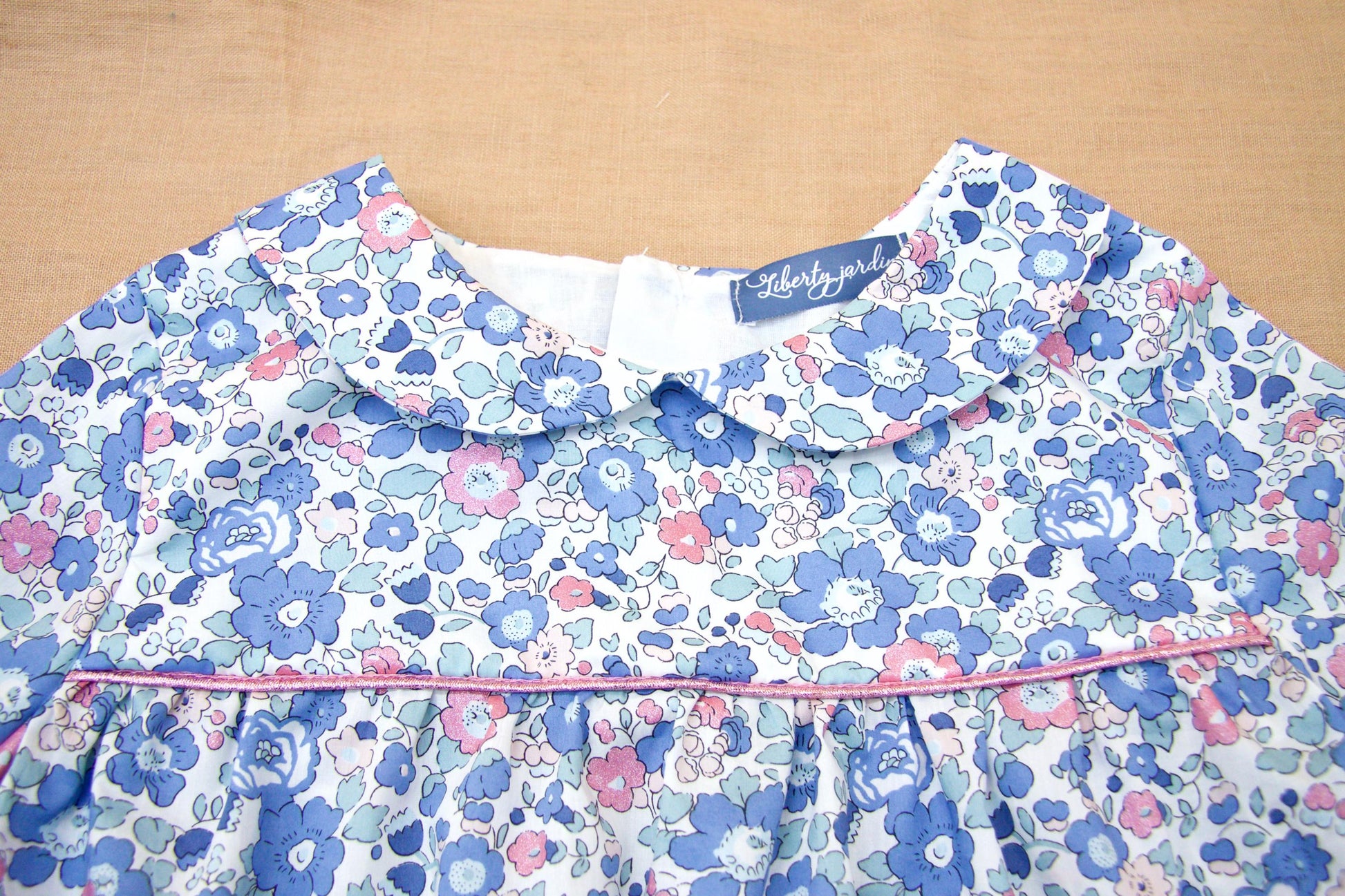 Liberty London Peter Pan Collar Smock Top, Long Sleeves Blue Betsy Floral Print Blouse