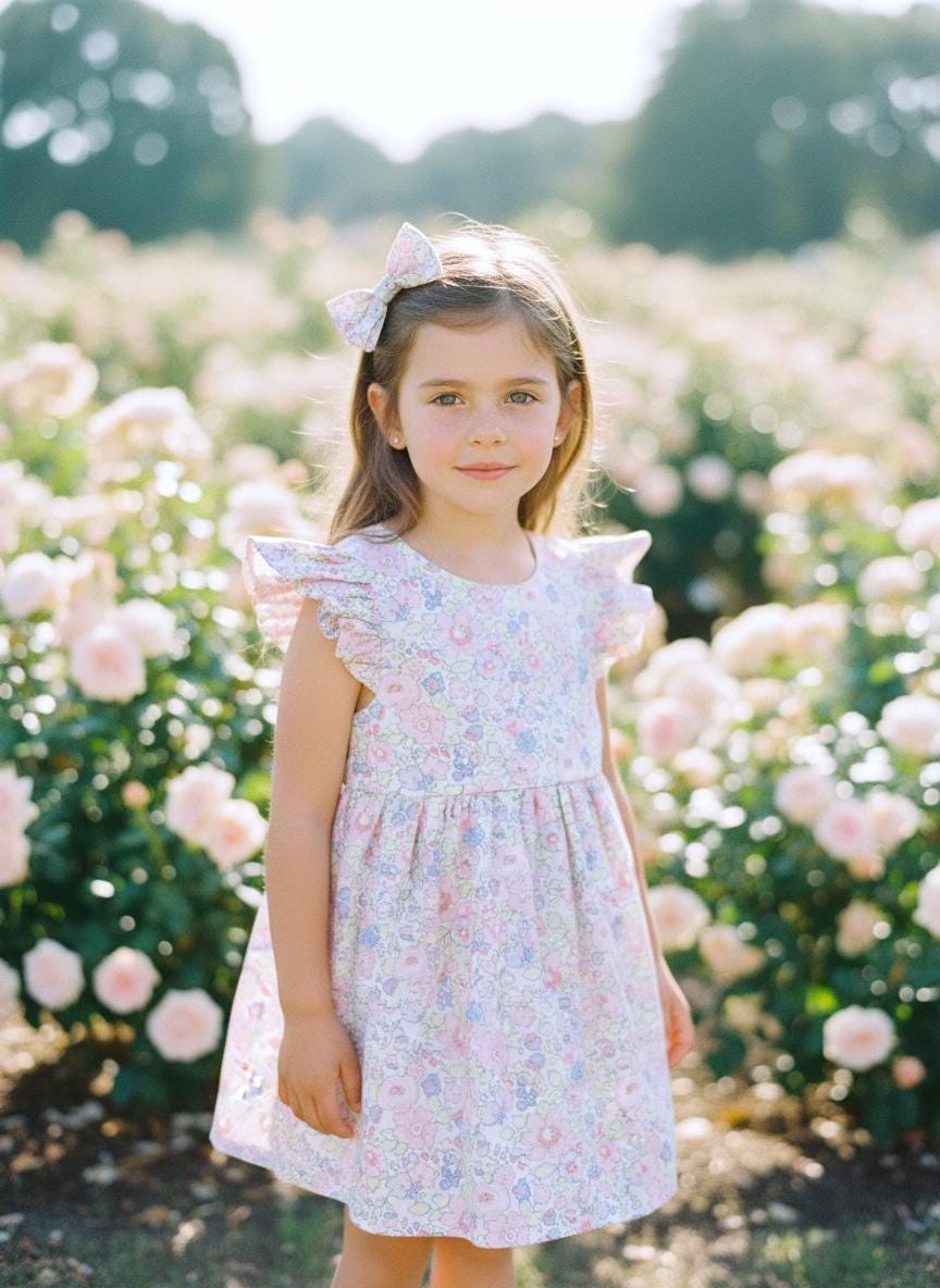 Liberty London Floral Print Sleeveless Sun Dress, Pastel Pink Green Tana Lawn Handmade Dress