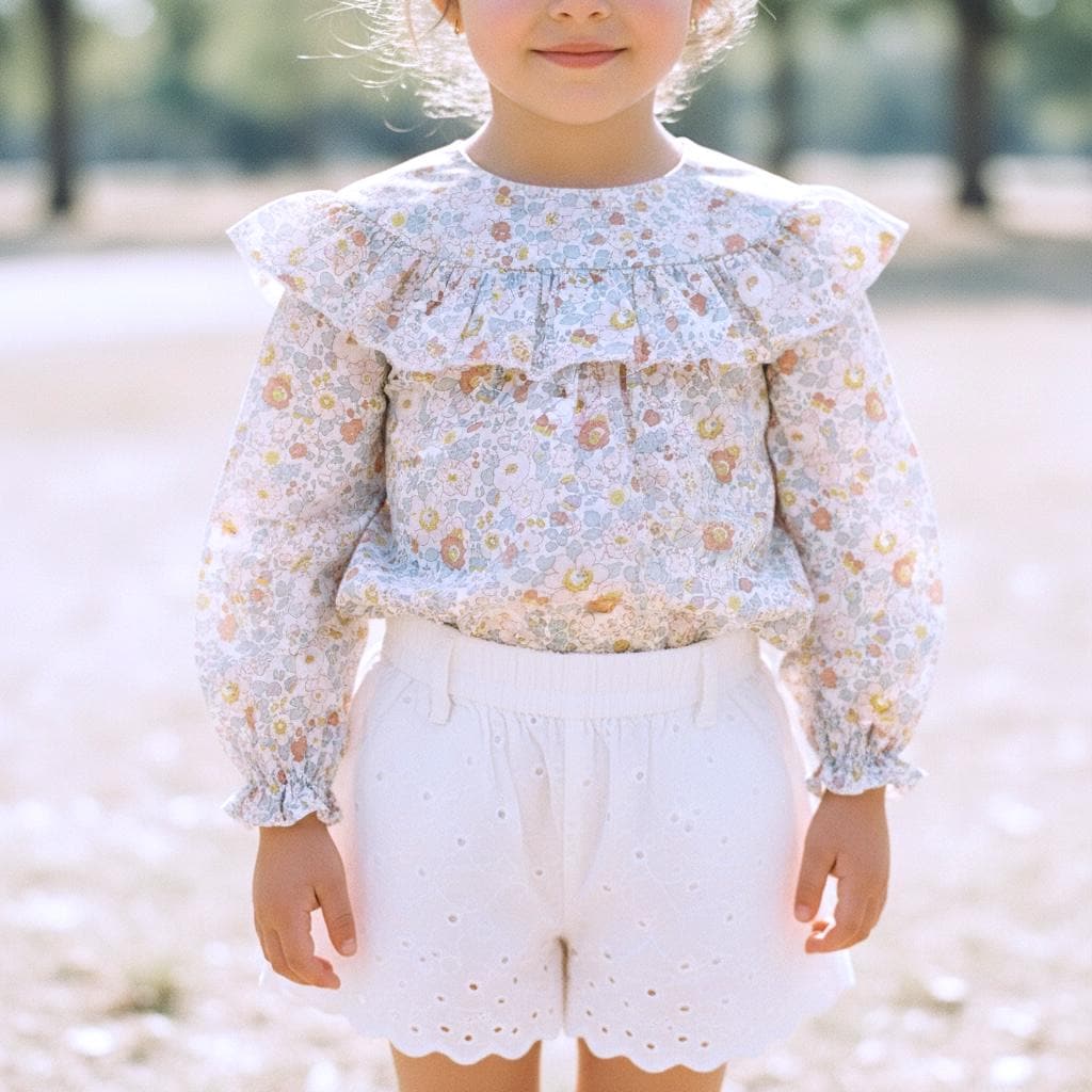 Liberty London Ditsy Floral Print Blouse, Ruffle Yoke Pastel Tana Lawn Cotton Handmade Top