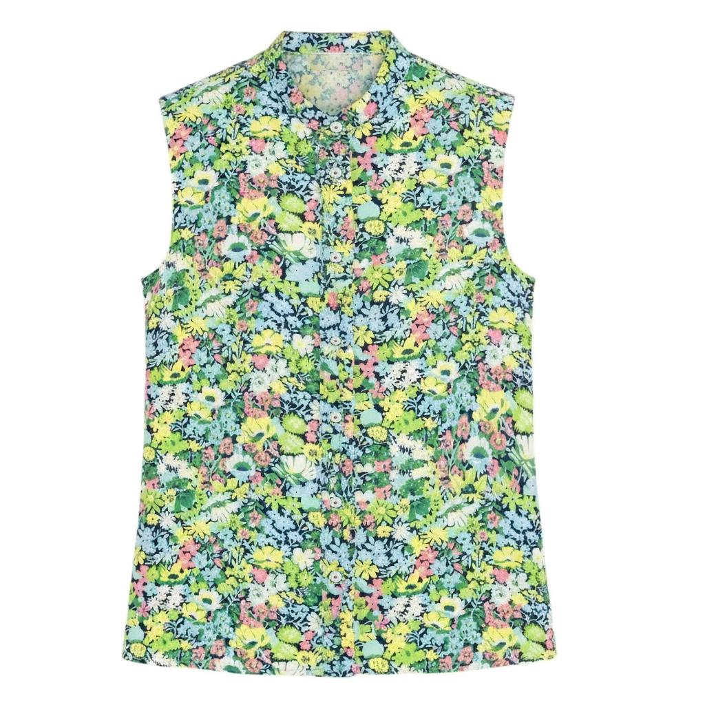 Liberty London Mandarin Collared Button-up Blouse, Handmade Womenswear Floral Print Clothing, Botanical Sustainable Loungewear