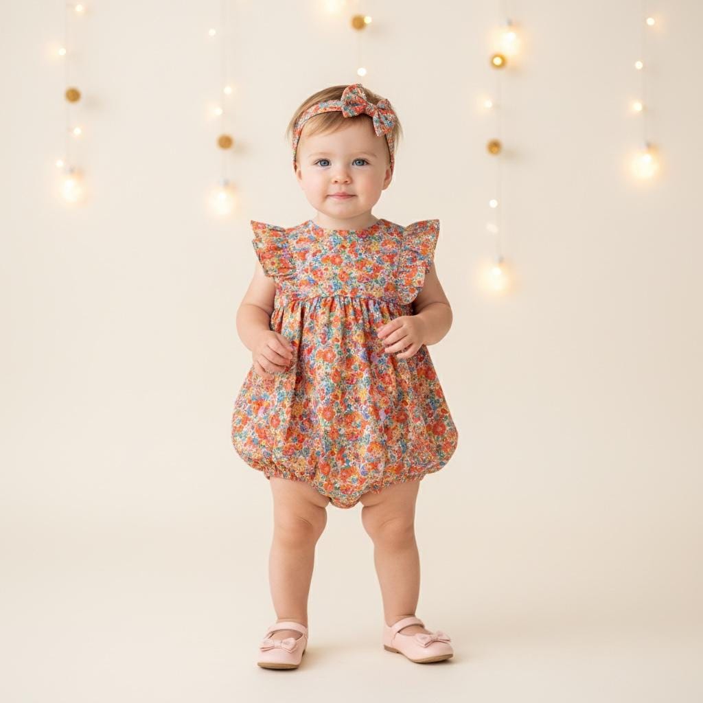 Liberty London Bubble Romper, Ditsy Floral Cotton Tana Lawn Baby Clothing