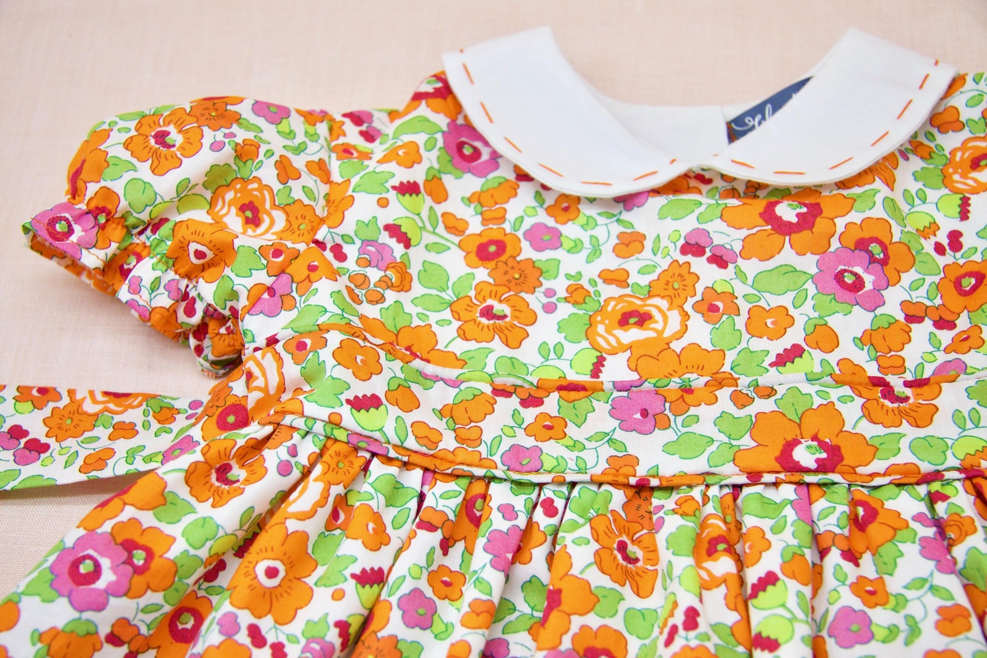 Liberty London Floral Cotton Lawn Dress, Peter Pan Collar, Puffy Sleeves, Flower Girl Gown