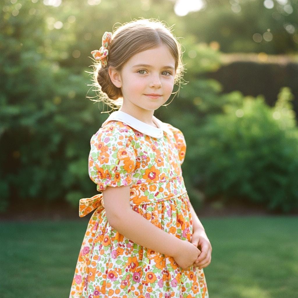 Liberty London Floral Cotton Lawn Dress, Peter Pan Collar, Puffy Sleeves, Flower Girl Gown