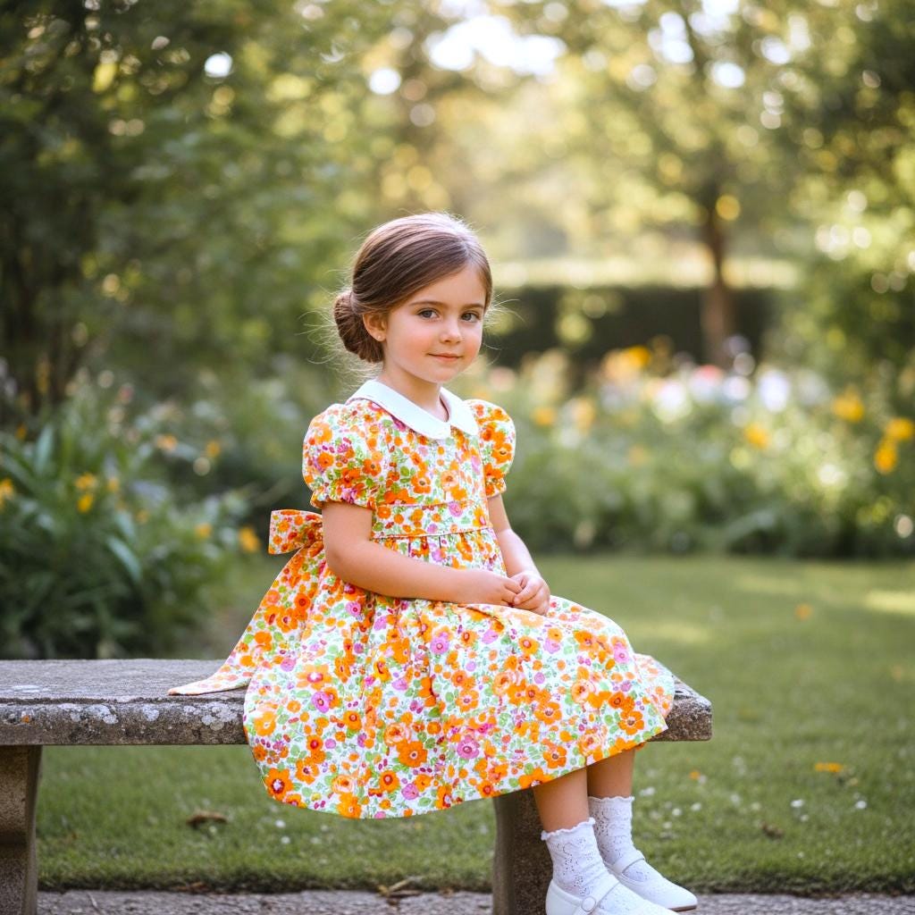 Liberty London Floral Cotton Lawn Dress, Peter Pan Collar, Puffy Sleeves, Flower Girl Gown