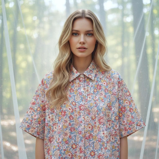 Liberty London Floral Cotton Tana Lawn Blouse, Half Sleeve Button Up Shirt