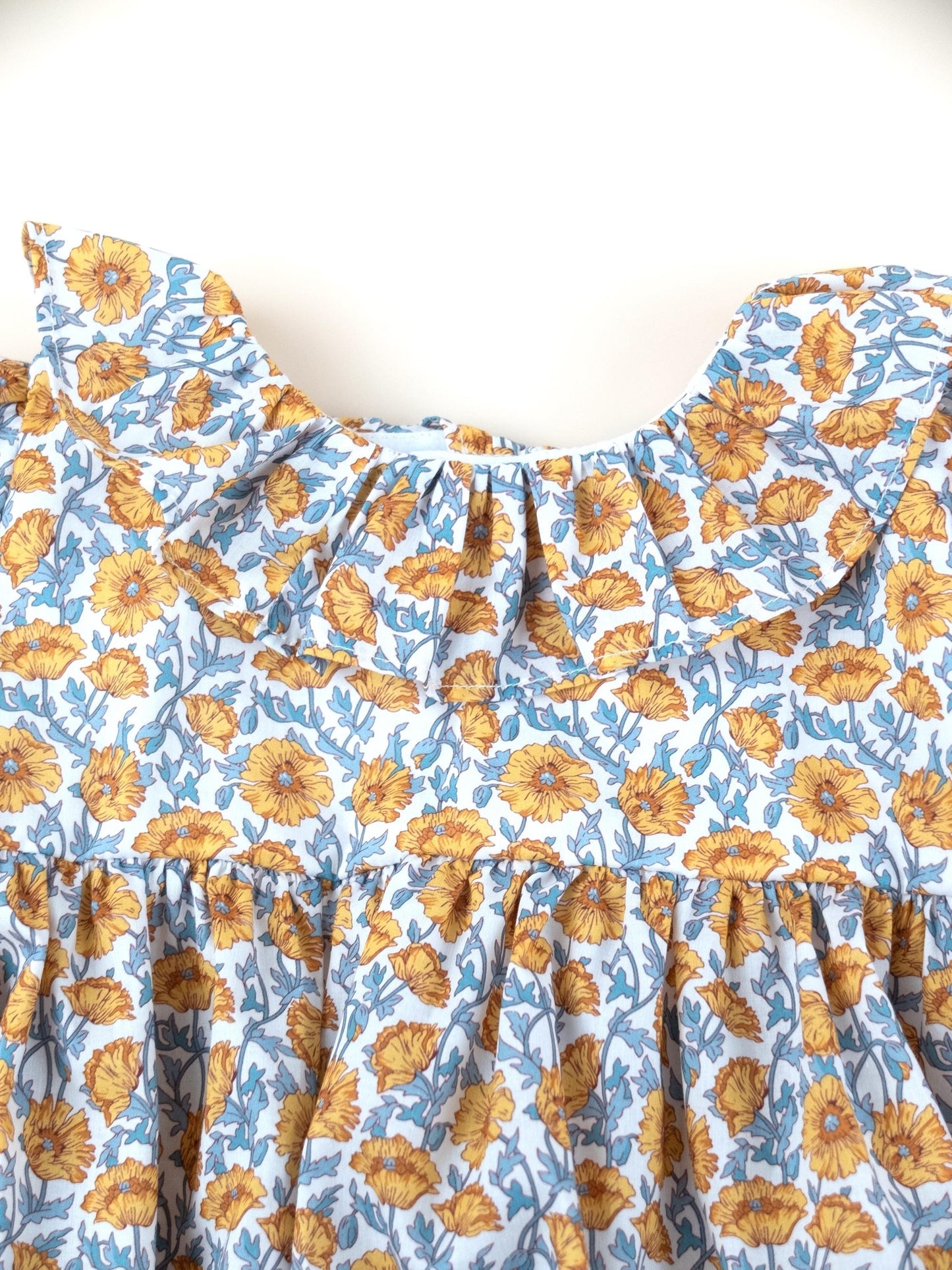 Liberty London Frilled Collar Bubble Romper, Puffy Sleeves Floral Print Playsuit, 100% Cotton
