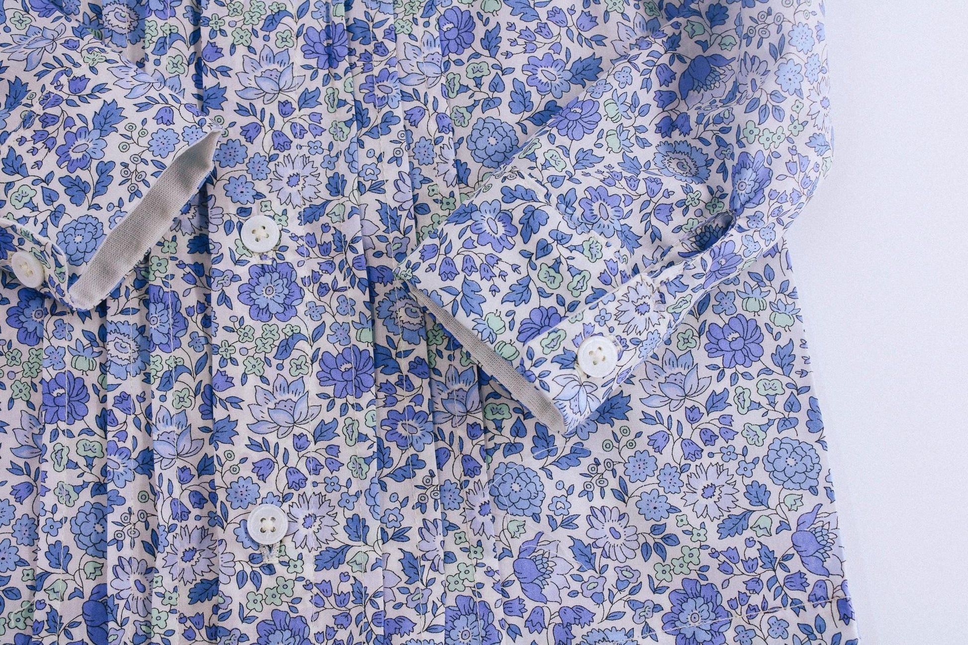 Liberty London Tana Lawn Boy Shirt, Blue Ditsy Floral Print, Button Up Top