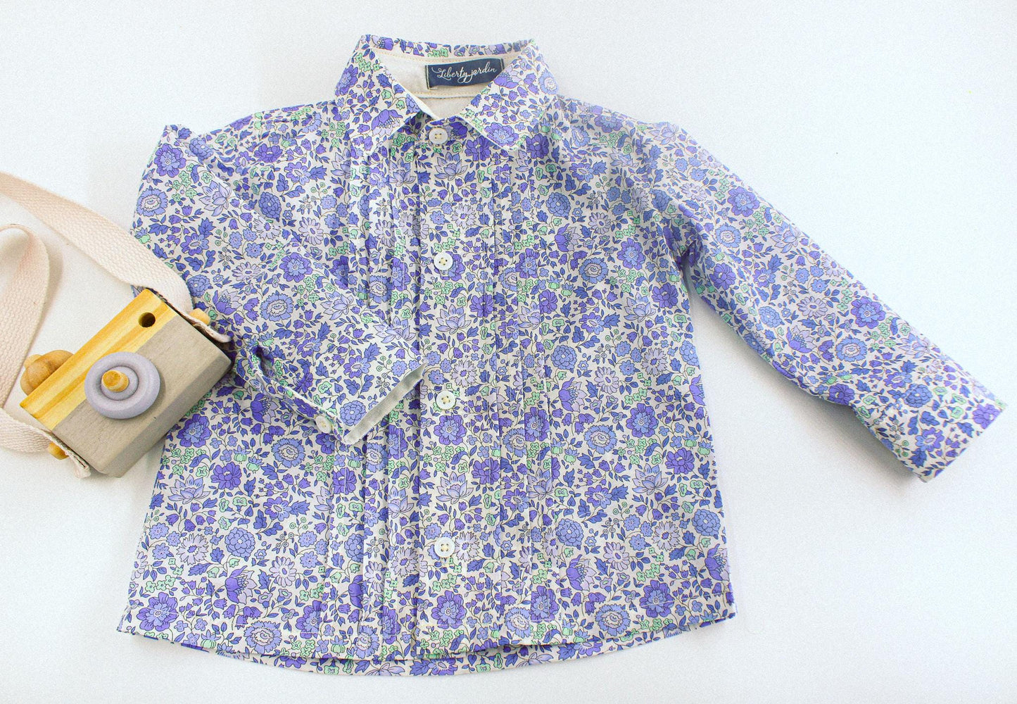 Liberty London Tana Lawn Boy Shirt, Blue Ditsy Floral Print, Button Up Top