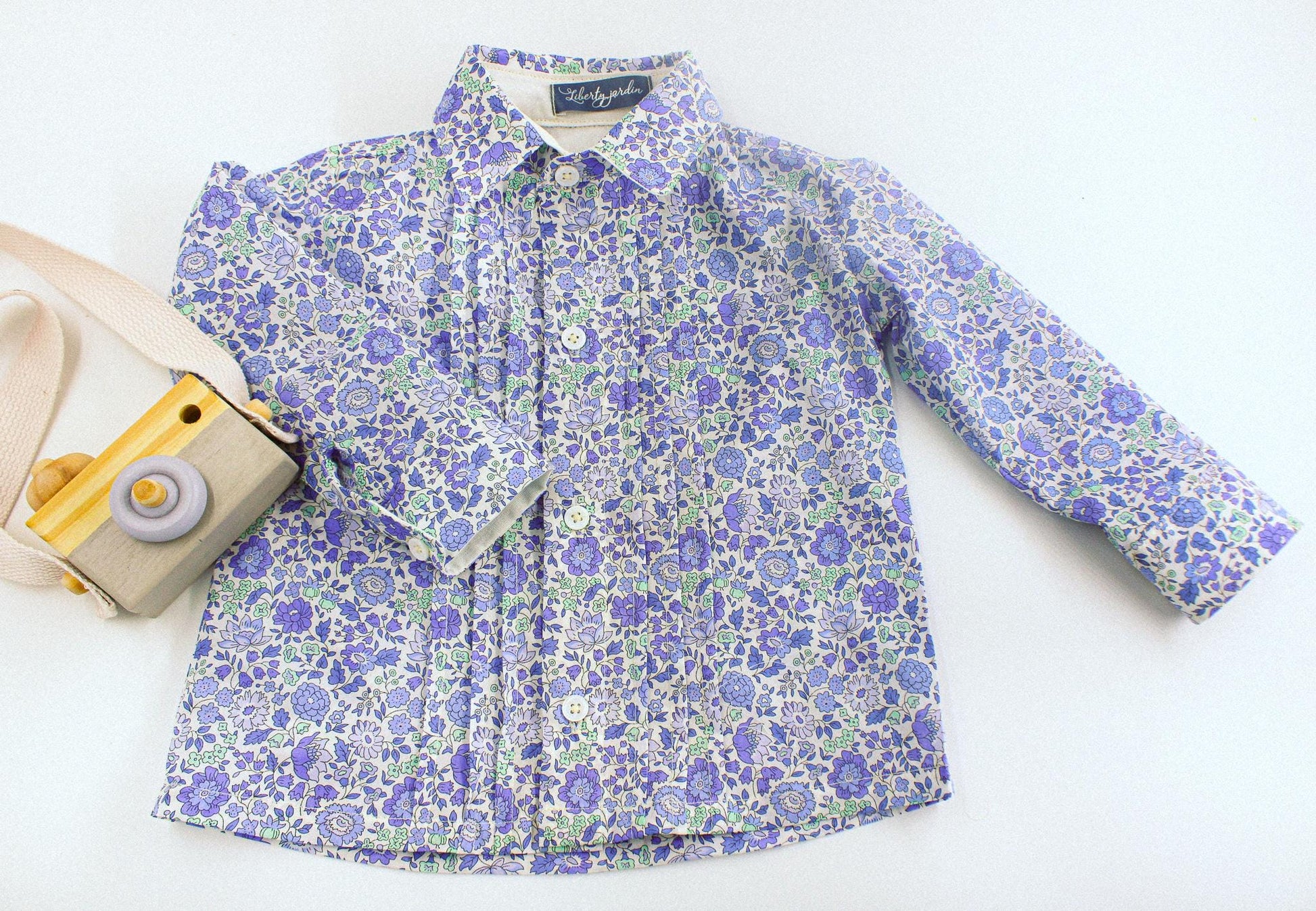 Liberty London Tana Lawn Boy Shirt, Blue Ditsy Floral Print, Button Up Top