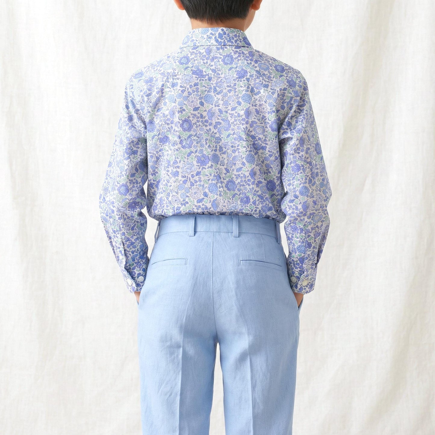 Liberty London Tana Lawn Boy Shirt, Blue Ditsy Floral Print, Button Up Top