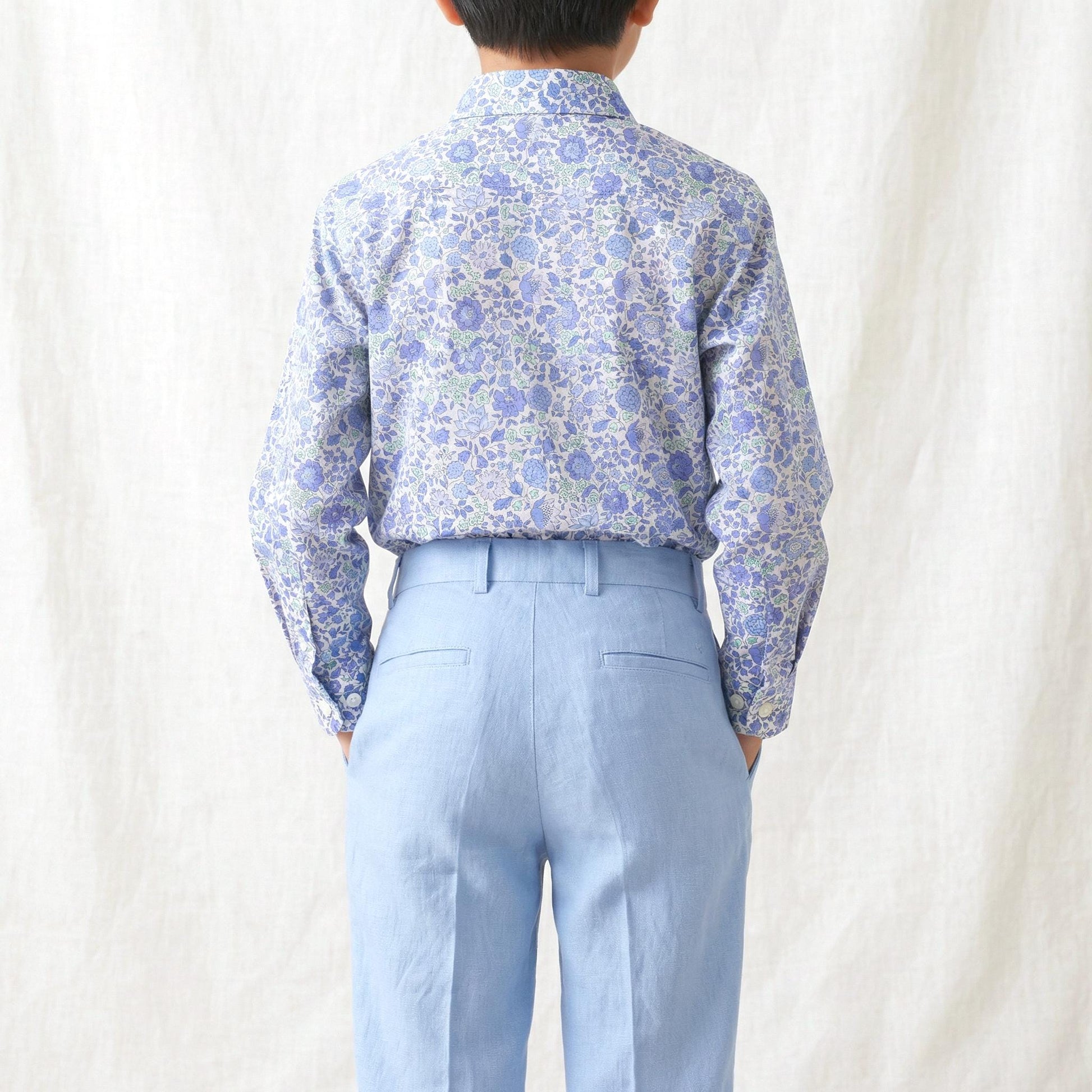 Liberty London Tana Lawn Boy Shirt, Blue Ditsy Floral Print, Button Up Top