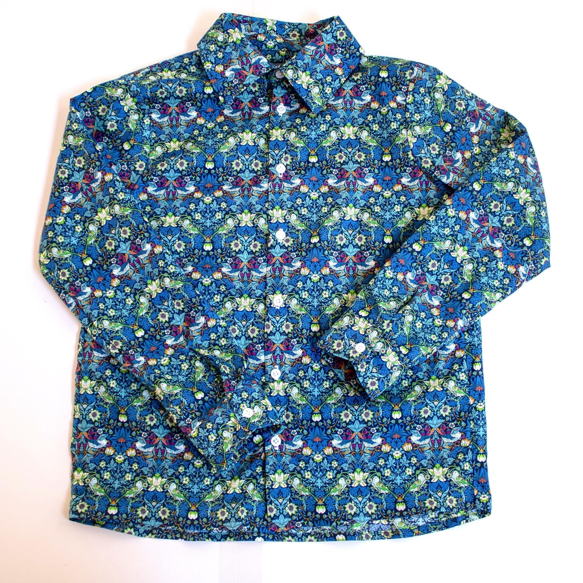 Liberty London Button Up Long Sleeves Shirt, Floral Animal Print Chemise, Handmade Cotton Clothing
