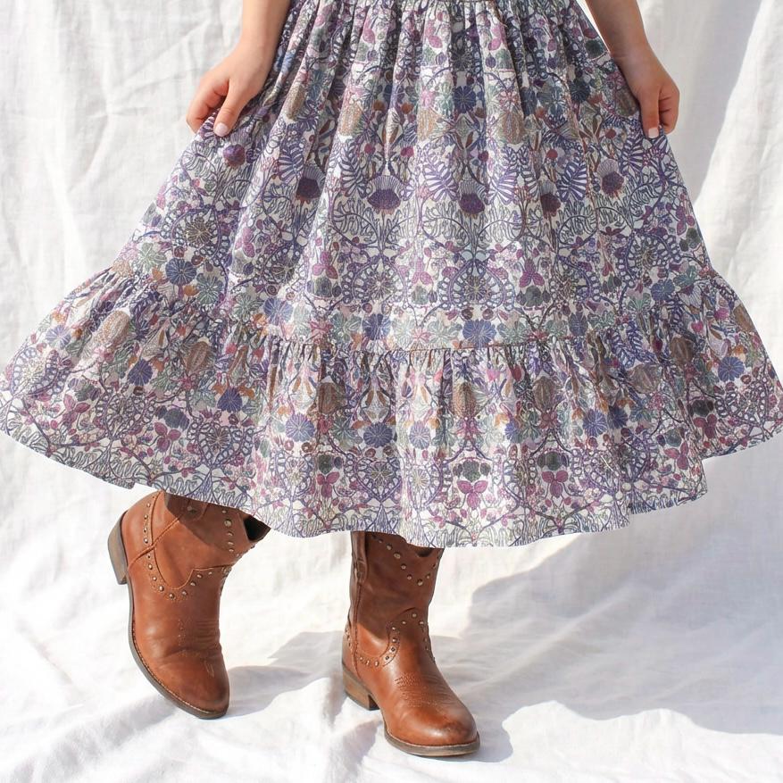 Liberty London Smock Boho Midi Puffed Long Sleeves Dress, Heirloom Wedding Flower Girl Gown